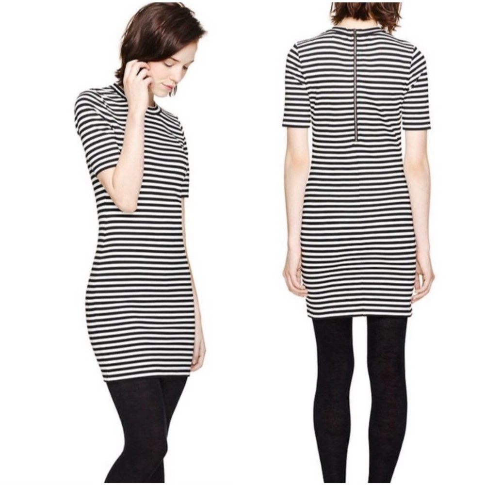 Aritzia Sunday Best Striped Mini Dress 8 Black White Exposed Zipper Andy Warhol